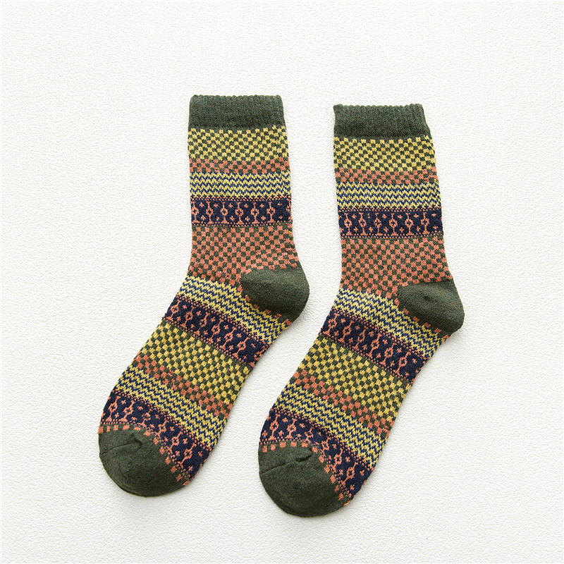 Warm Autumn Winter Men Wool Socks Ankle Socks Small Squares Retro National Style Socks